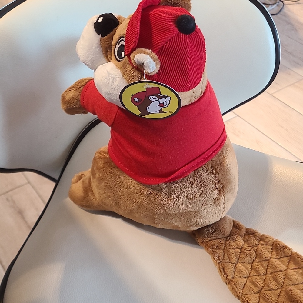 Buc-ee's Brown Beaver Plush Toy with Red Shirt and Hat - Picture 3 of 4